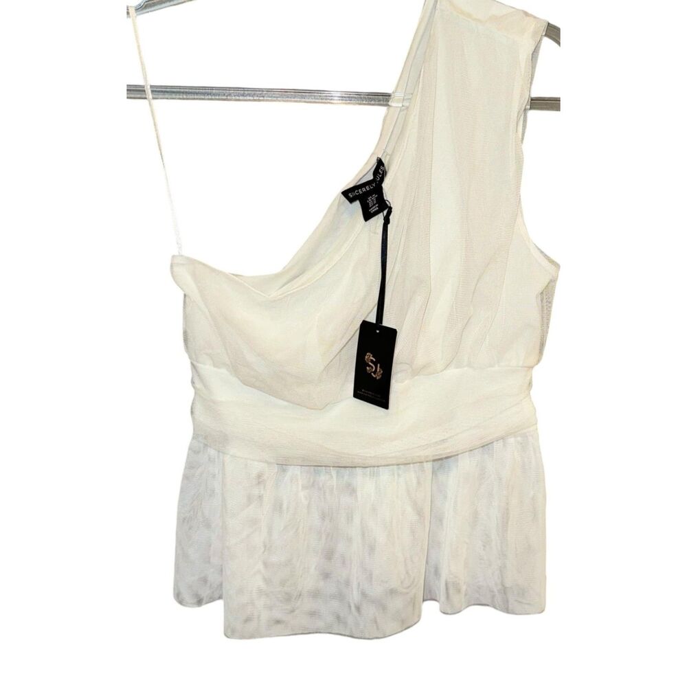 NWT Sincerely Jules One Shoulder Top size Medium in White Mesh Fabric